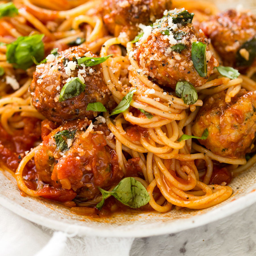 Baked Chicken Meatballs And Spaghetti Recipetin Eats