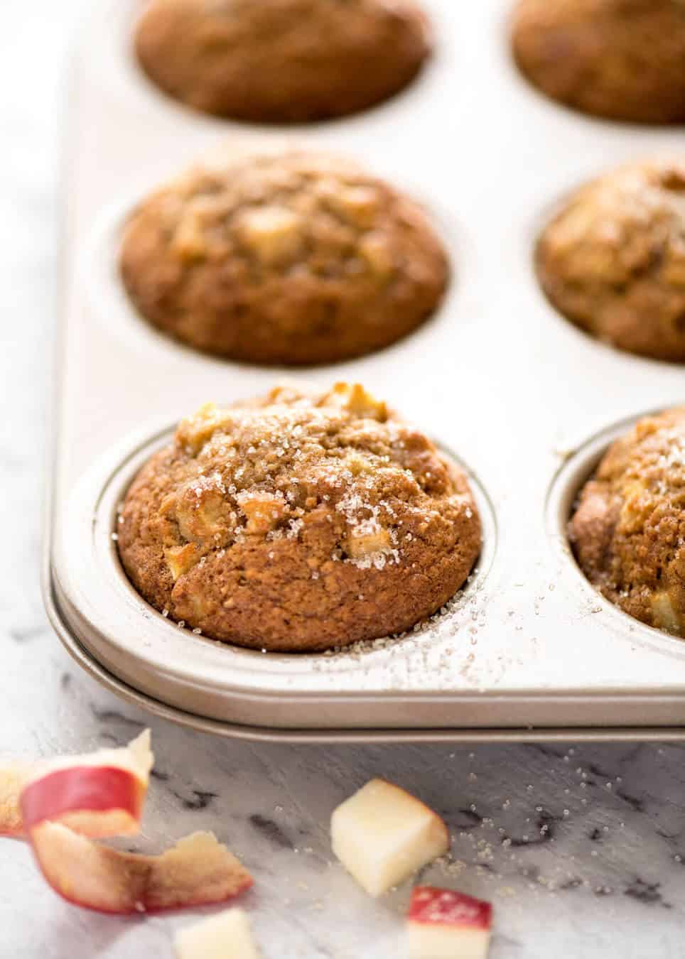 These Brown Sugar Apple Muffins are magical - made with pantry staples (no buttermilk or yoghurt), they stay moist for 4 - 5 days! recipetineats.com