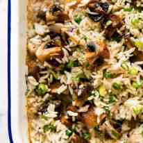 Baked Mushroom Rice - buttery, garlicky, golden brown juicy mushrooms and fluffy rice, all baked in one pan! recipetineats.com