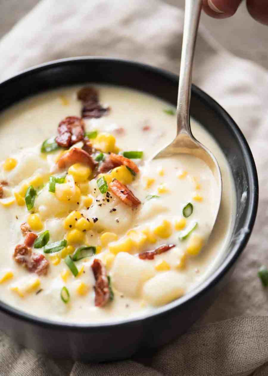 Creamy Corn Chowder with Bacon, with a couple of simple tips for make it extra tasty! recipetineats.com