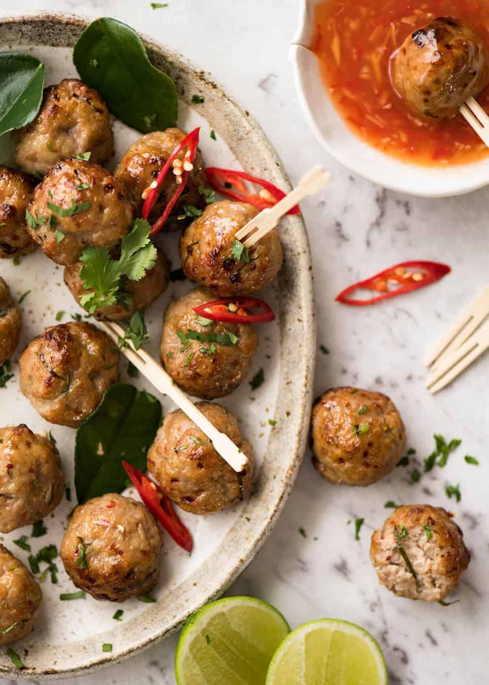 These Thai Meatballs are packed with bright, earthy Thai flavours! Make these with chicken or pork. recipetineats.com