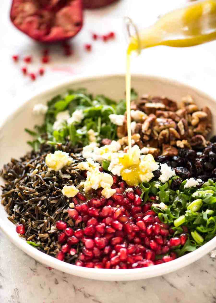 A simple white wine vinaigrette is the perfect Wild Rice Salad dressing. recipetineats.com