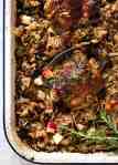 A flavour loaded one-pan, quick midweek dinner - Baked Chicken and Rice Pilaf with Cranberries, Walnuts and Apple. The smell when this is cooking is amazing! recipetineats.com