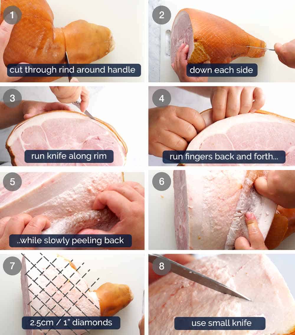 Glazed ham - how to remove the rind from the ham