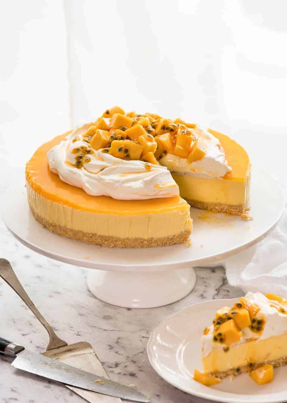 This No Bake Mango Cheesecake is a complete and utter celebration of summer! www.recipetineats.com