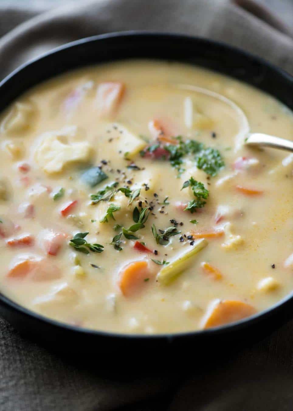 It's a miracle - this Creamy Healthy Vegetable Soup is super low cal, low carb, gluten free and unbelievably tasty. The secret: peeled zucchini, cauliflower, onion and garlic cooked then pureed. Imagine the possibilities! recipetineats.com