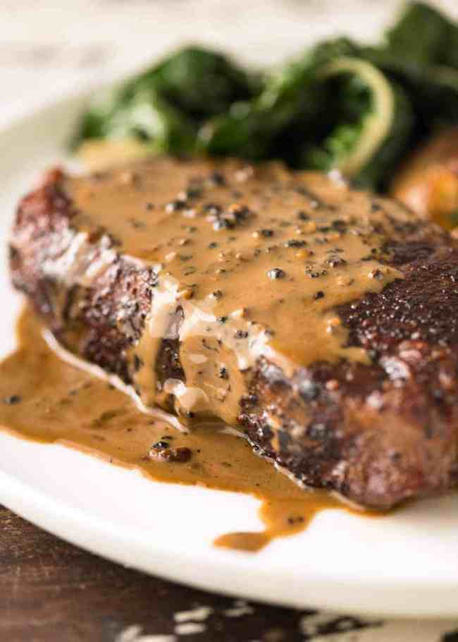 Steak with Creamy Peppercorn Sauce