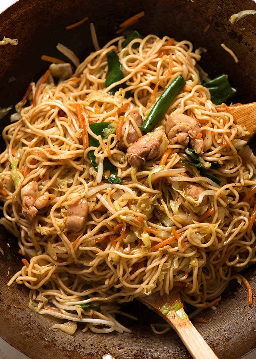 Chow Mein Noodles in a wok