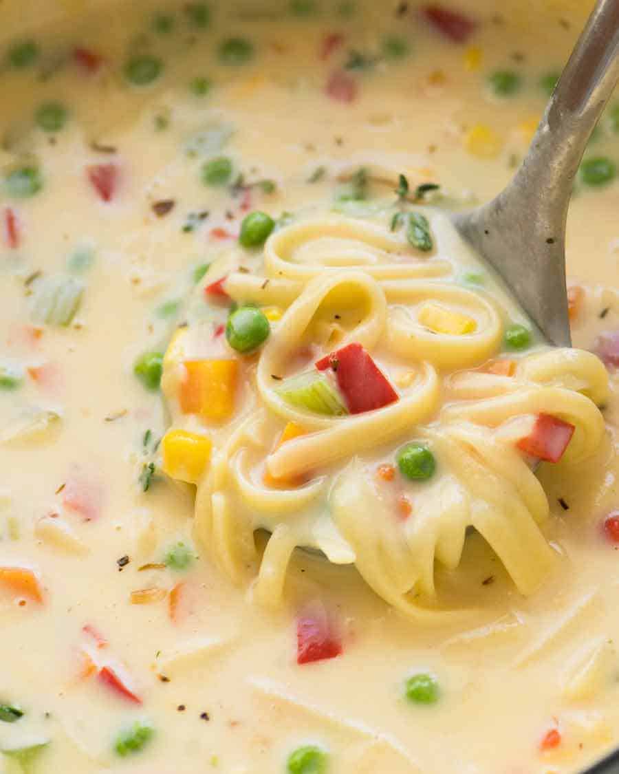 Creamy vegetable soup from vegetables with roots