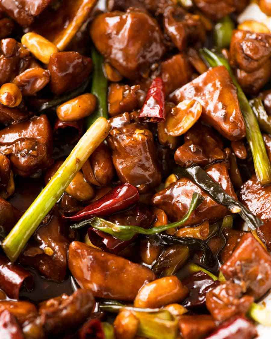 Close up of Kung Pao Chicken fresh off the stove