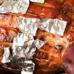 Foil patches on Brown Sugar Glazed Ham