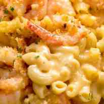 Close up of Garlic Shrimp Mac and Cheese