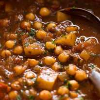 Close up of Indian chickpea curry in a pot