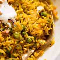 Close up of Curried Rice made with basmati rice