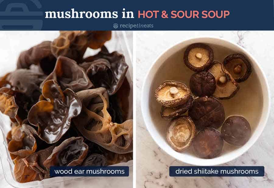 Mushrooms for Hot and Sour Soup - dried shiitake mushrooms and wood ear mushrooms