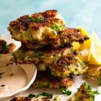 A stack of Broccoli Chicken Fritters