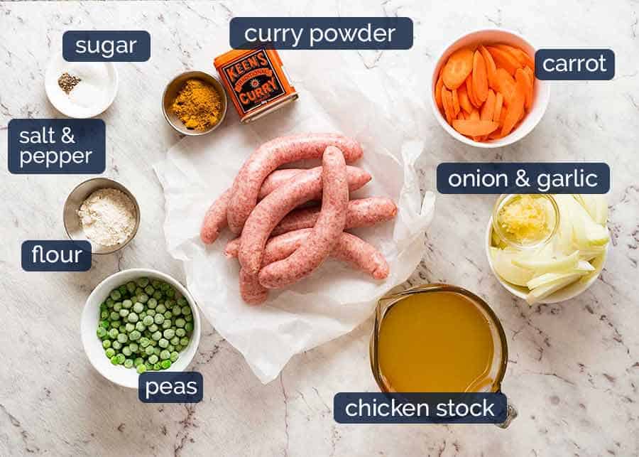 Ingredients for Curried Sausages