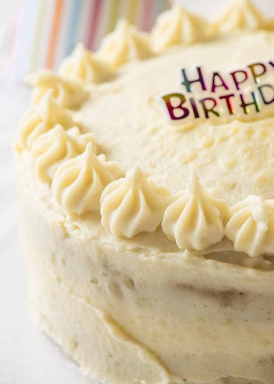 Dog cake recipe - close up of dog birthday cake with doggie friendly frosting