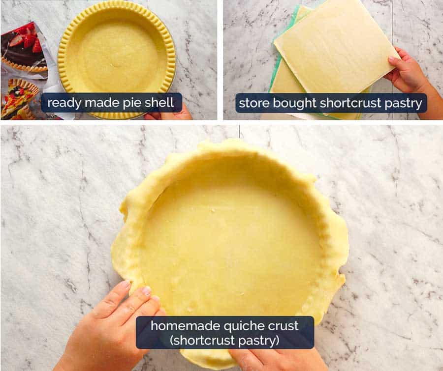 Quiche crust - ready made, store bought shortcrust pastry or homemade shortcrust pastry
