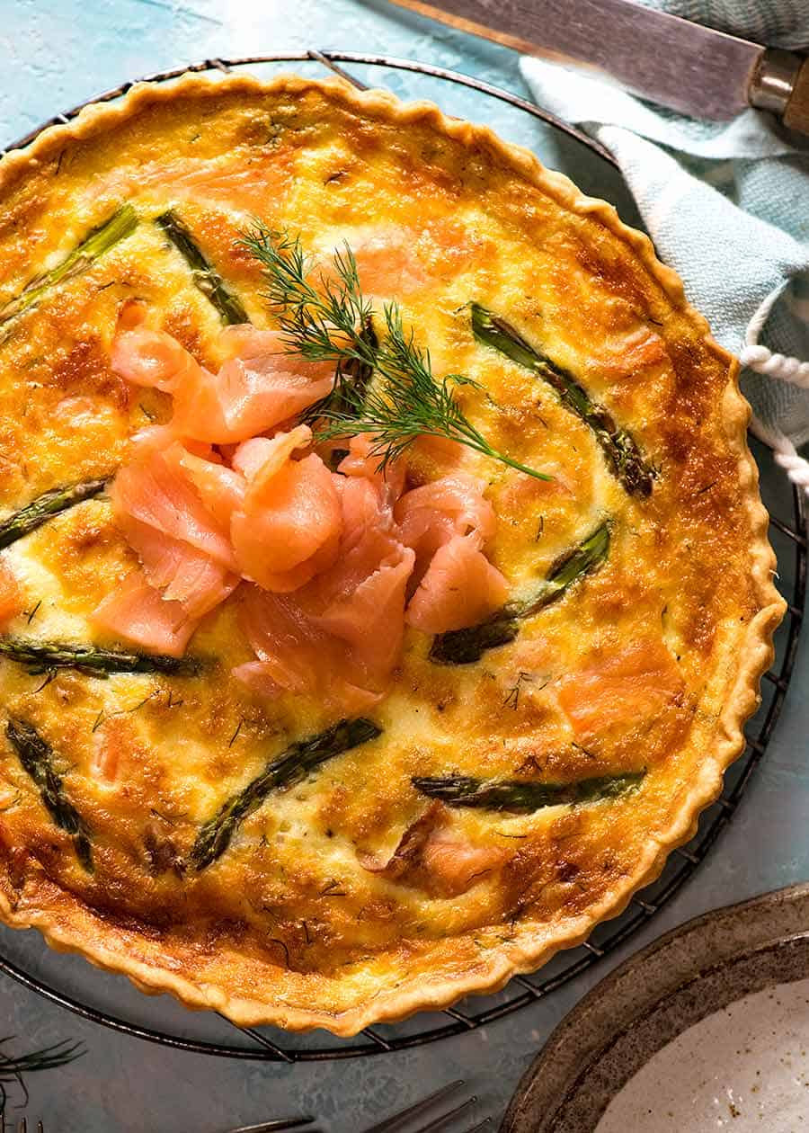 Salmon Quiche decorated with smoked salmon
