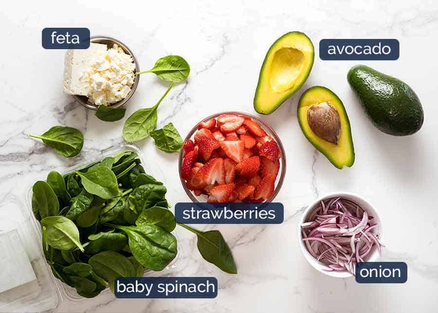 Ingredients in Strawberry Salad with Avocado
