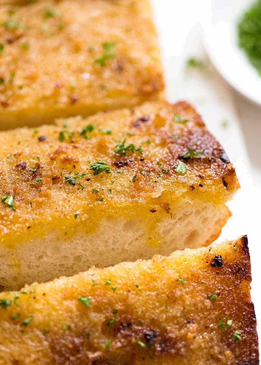 Close up of grilled garlic bread