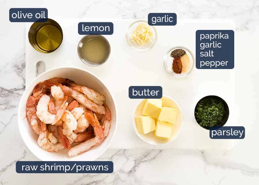 Ingredients in Crispy Grilled Shrimp with Lemon Garlic Butter Sauce