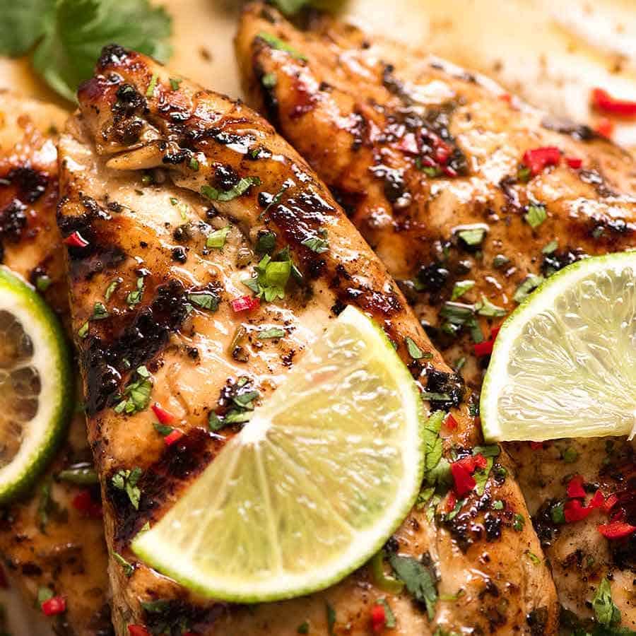Grilled Marinated Lime Chicken on a plate, ready to be eaten