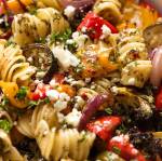 Close up photo of my favourite Vegetable Pasta Salad