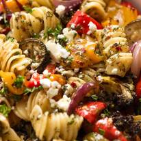 Close-up photo of my favorite vegetable pasta salad