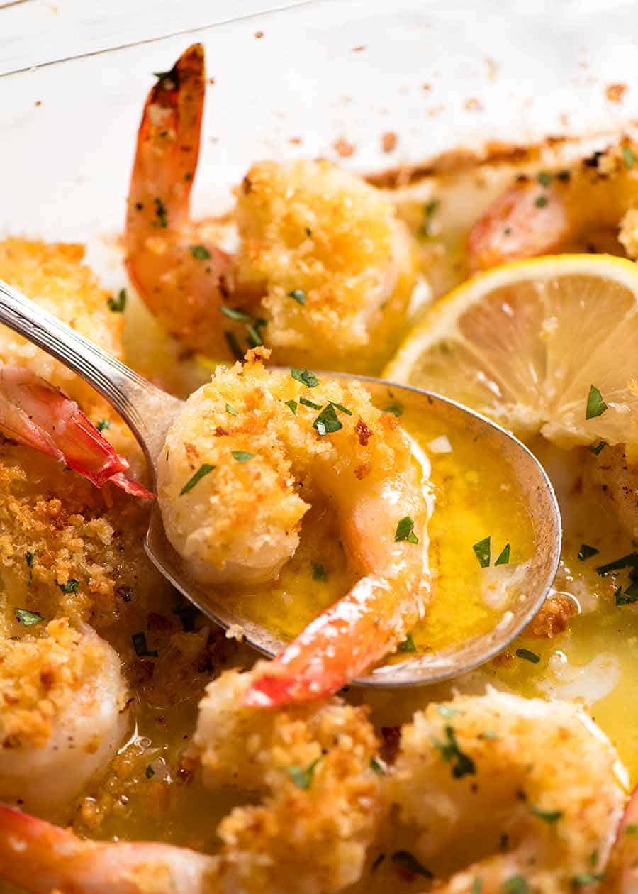 Close up photo of Baked Shrimp with Lemon Butter Sauce