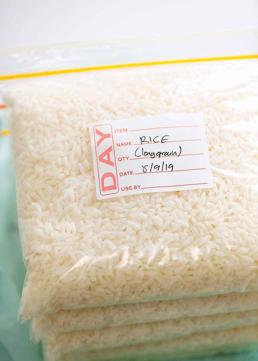 Photo of cooked rice ready to put in the freezer