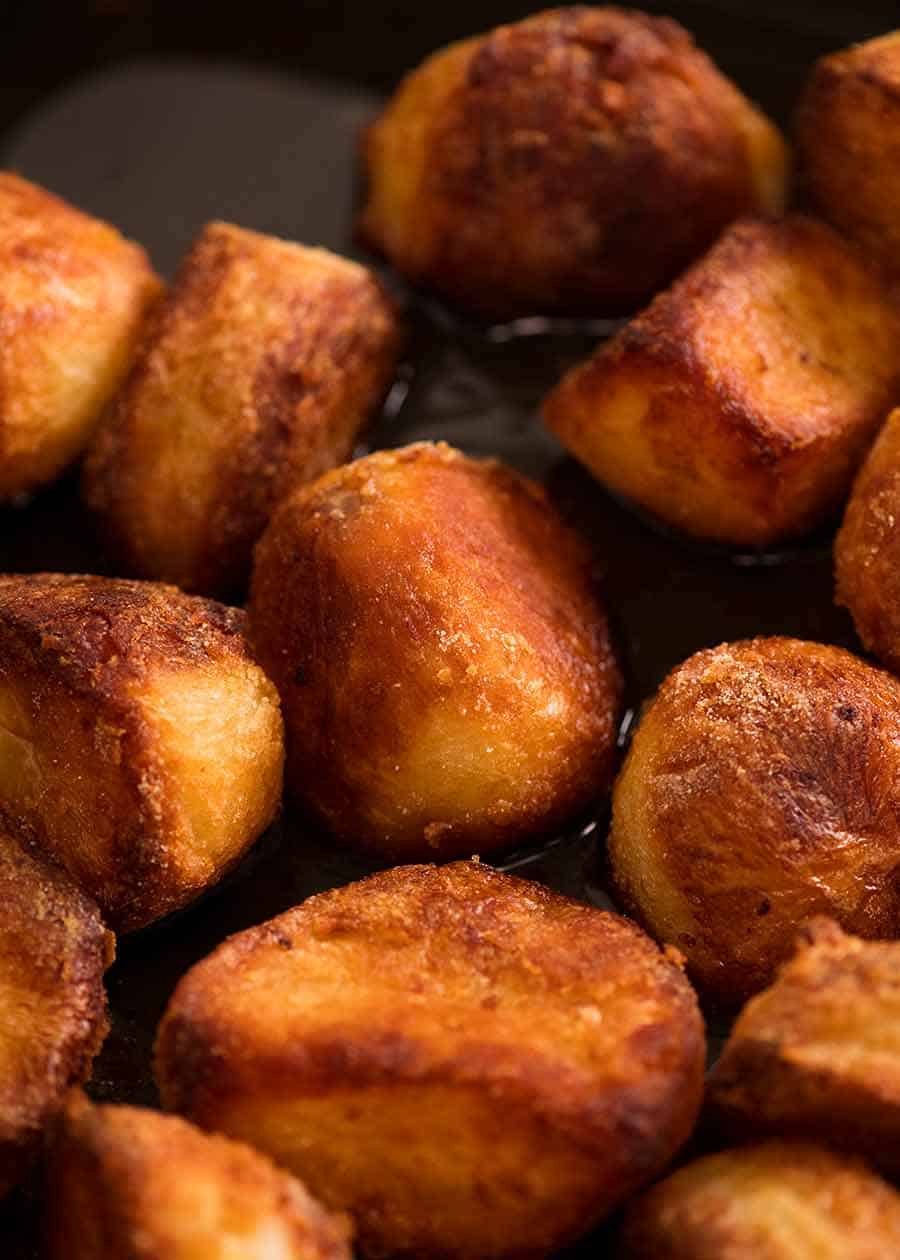 Close up of Duck Fat Potatoes fresh out of the oven