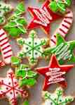 Overhead photo of iced Christmas Cookies on a tray