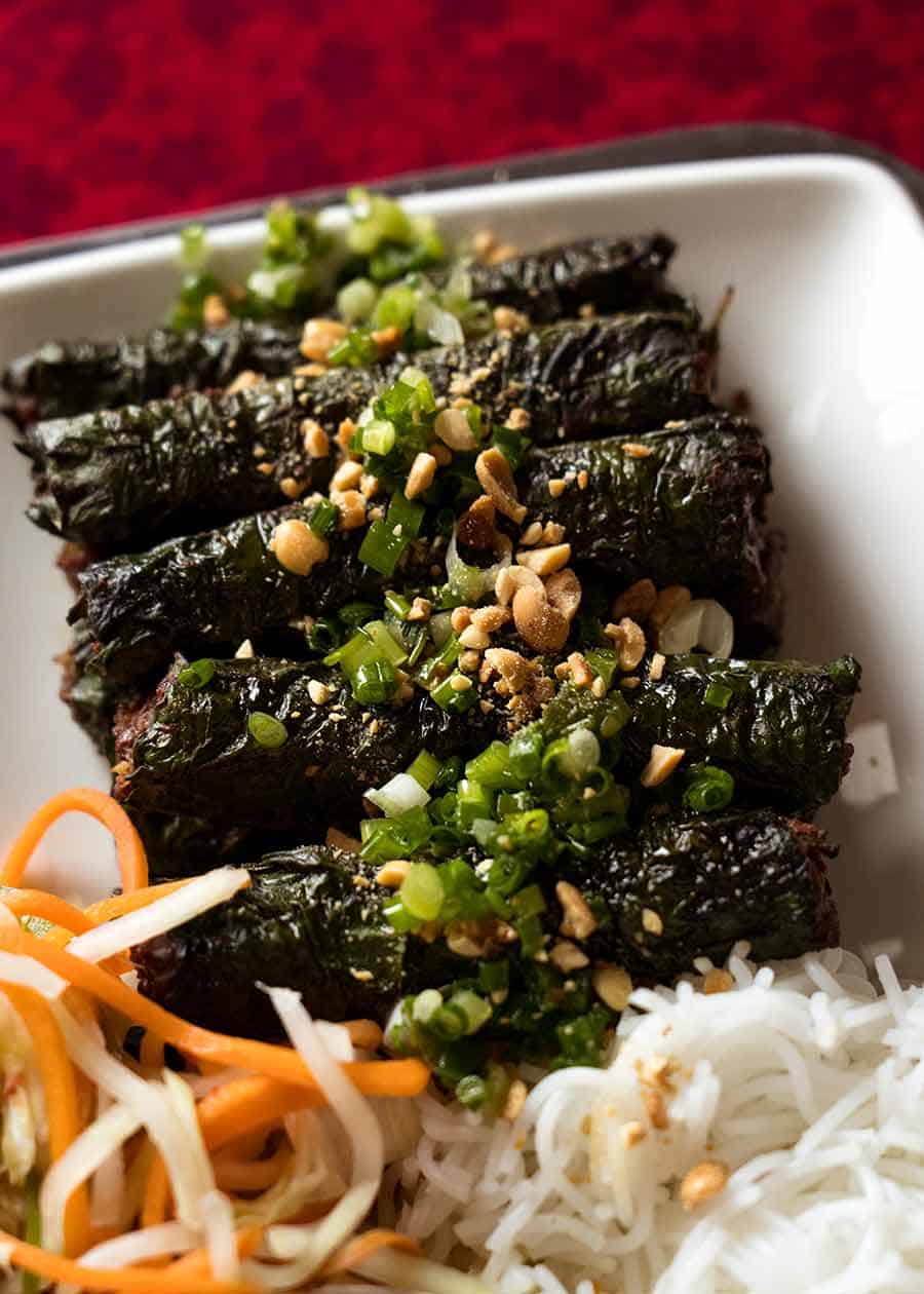 Vietnamese Bo La Lot - Betel leaves wrapped around grilled beef