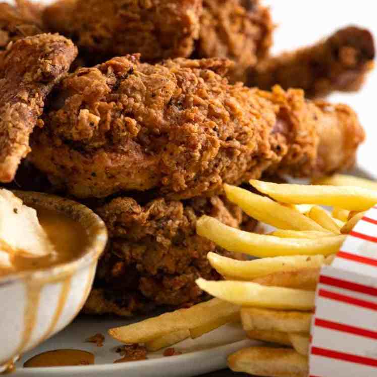 Photo of Fried Chicken with fries and potatoes and gravy