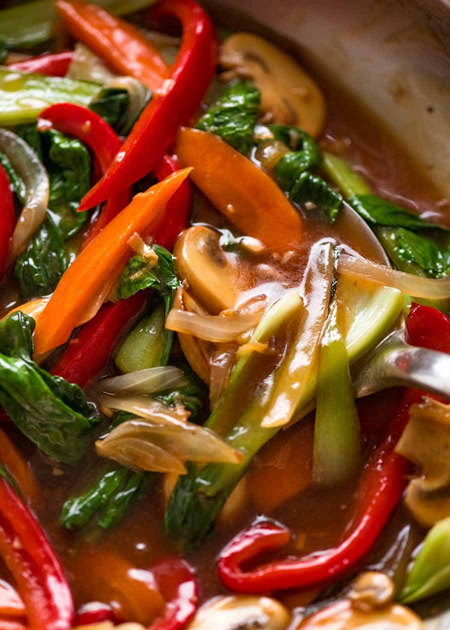 Close up of Vegetable Stir Fry with lots of sauce