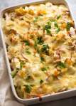 Creamy pasta bake fresh out of the oven, ready to be served
