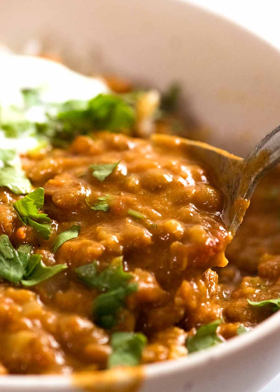 Close up of the amazing lentil curry - a super simple lentil recipe that only requires TWO spices!