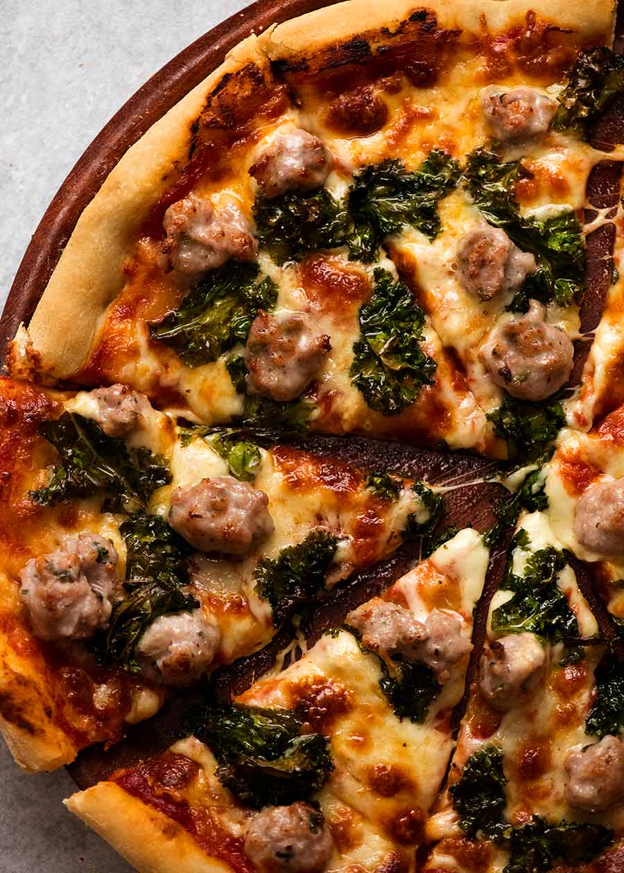 Sausage and kale pizza