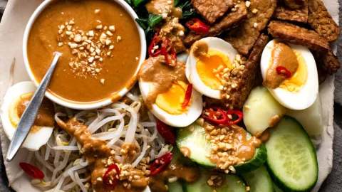 Overhead. photo of Gado Gado - Indonesian Salad with Peanut Sauce