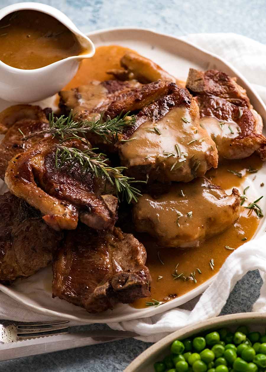 Plate of Lamb Chops with Rosemary Gravy