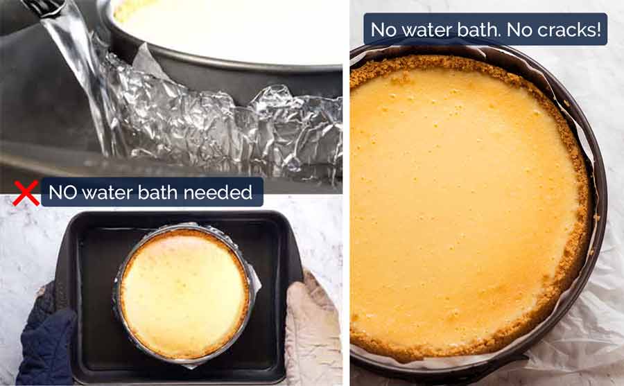 Comparison of cheesecake with and without water bath