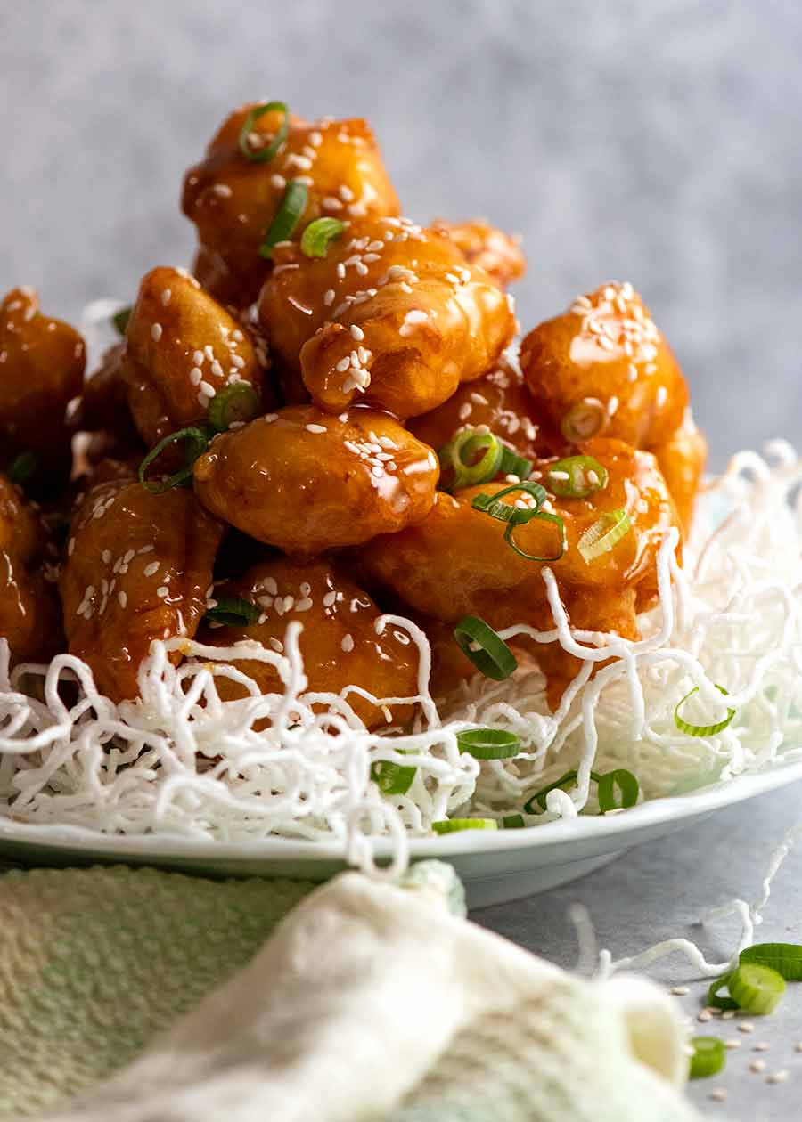 Pile of Honey Chicken on a plate - built to last, stay crispy