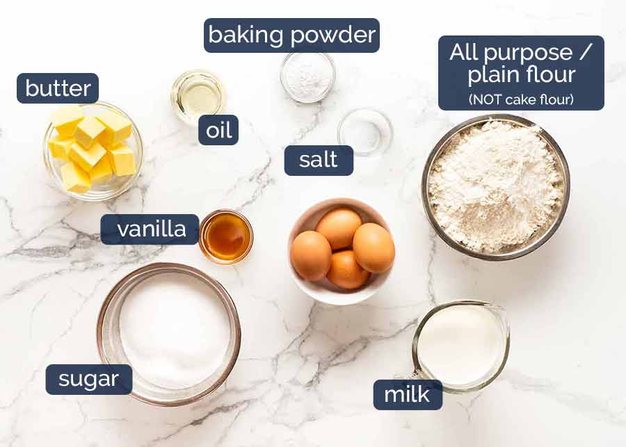 Ingredients in the BEST Vanilla cake - NO cake flour, NO buttermilk