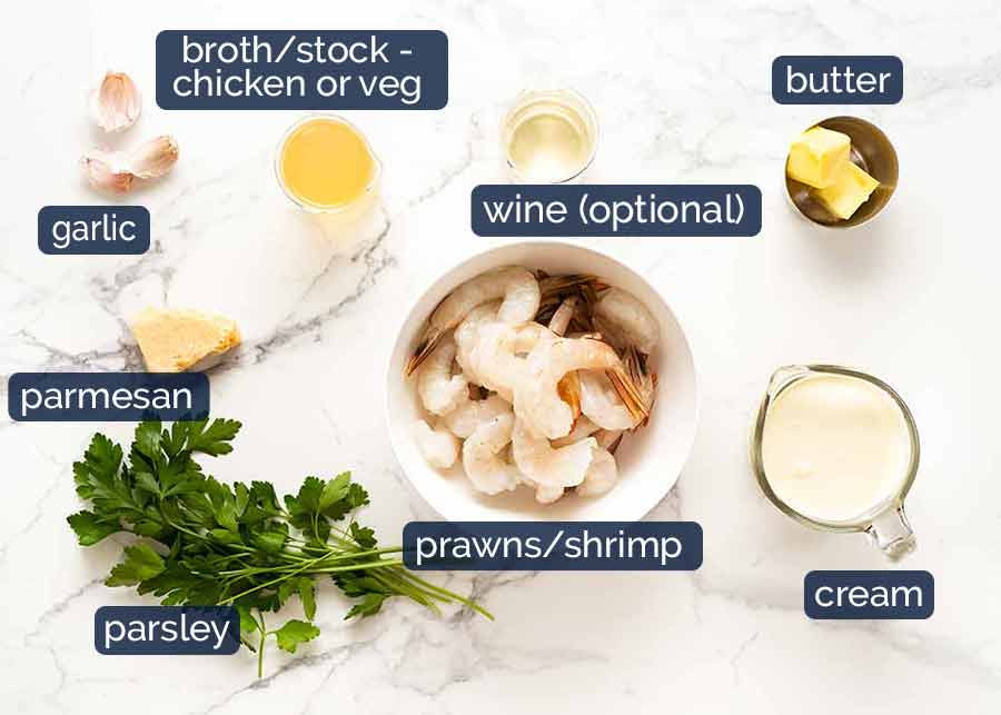 Ingredients in Creamy Garlic Prawns (Shrimp)