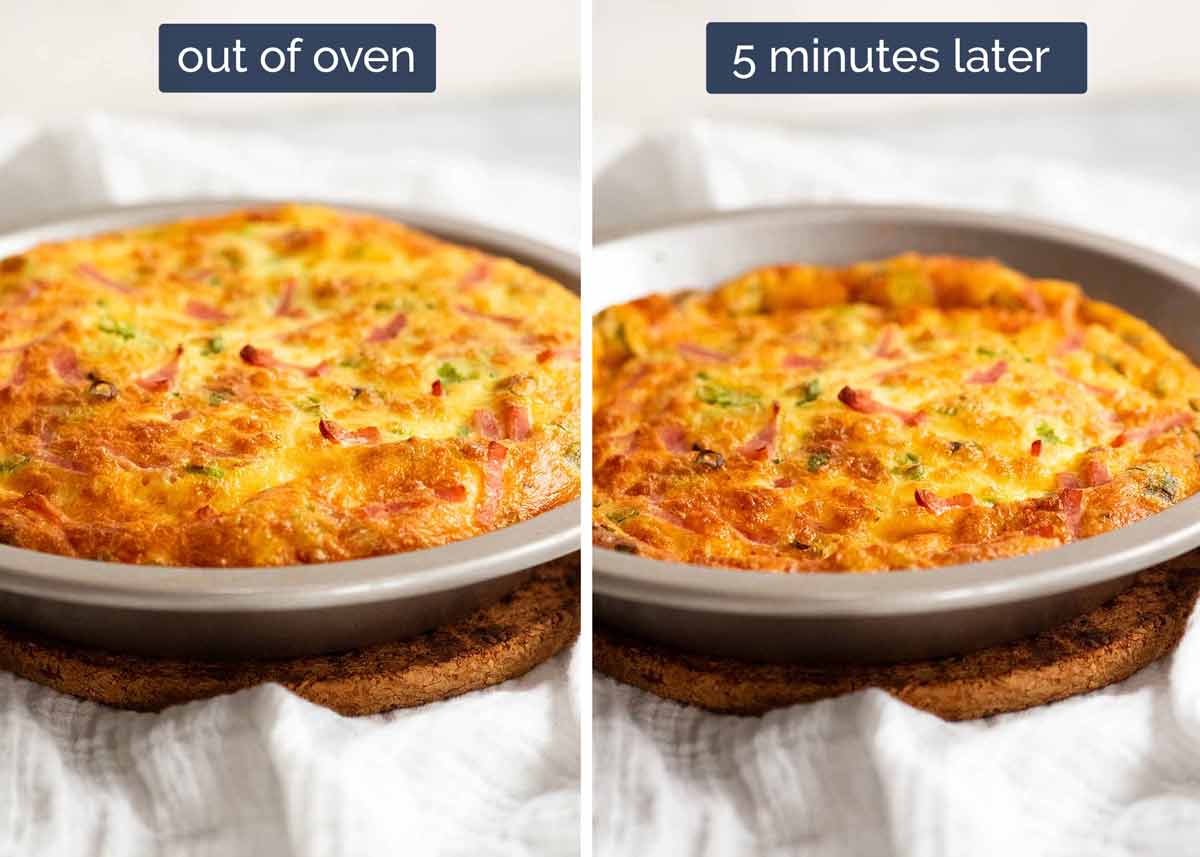 Showing deflation of Crustless Quiche - Ham and Cheese