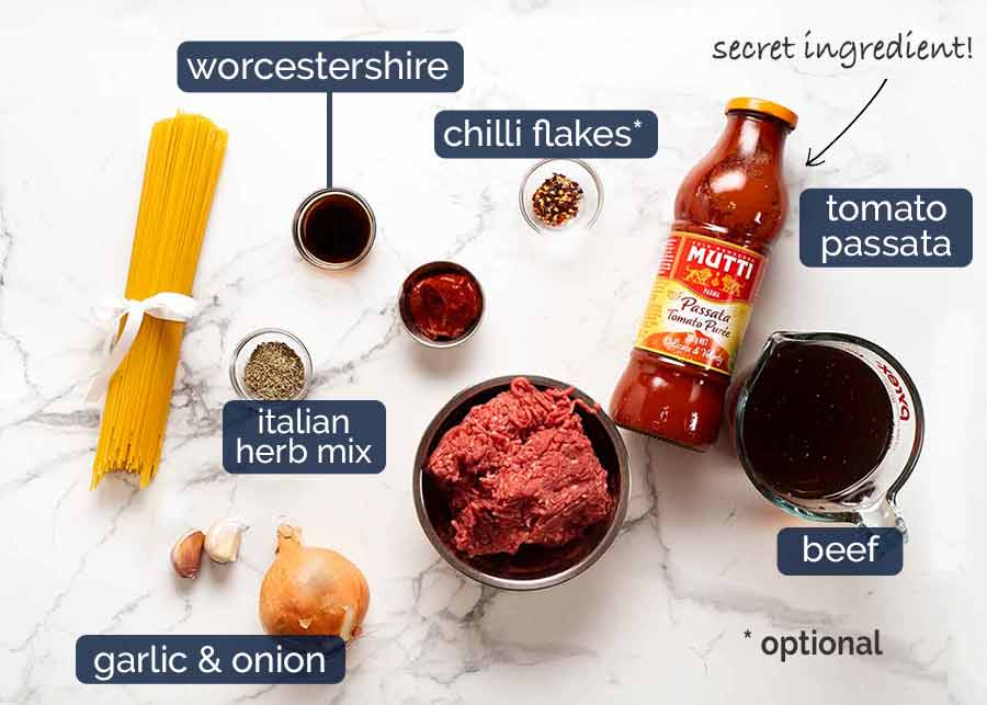 Ingredients in One Pot Pasta Bolognese
