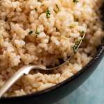 Close up of perfectly cooked fluffy brown rice