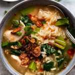 Chinese Rice soup in a bowl, ready to be eaten - quick and easy soup